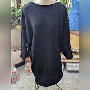 Vtg Esprit Blk 100% Wool Knit Reversible Drop Shoulder Dress Sz Lg 12-14